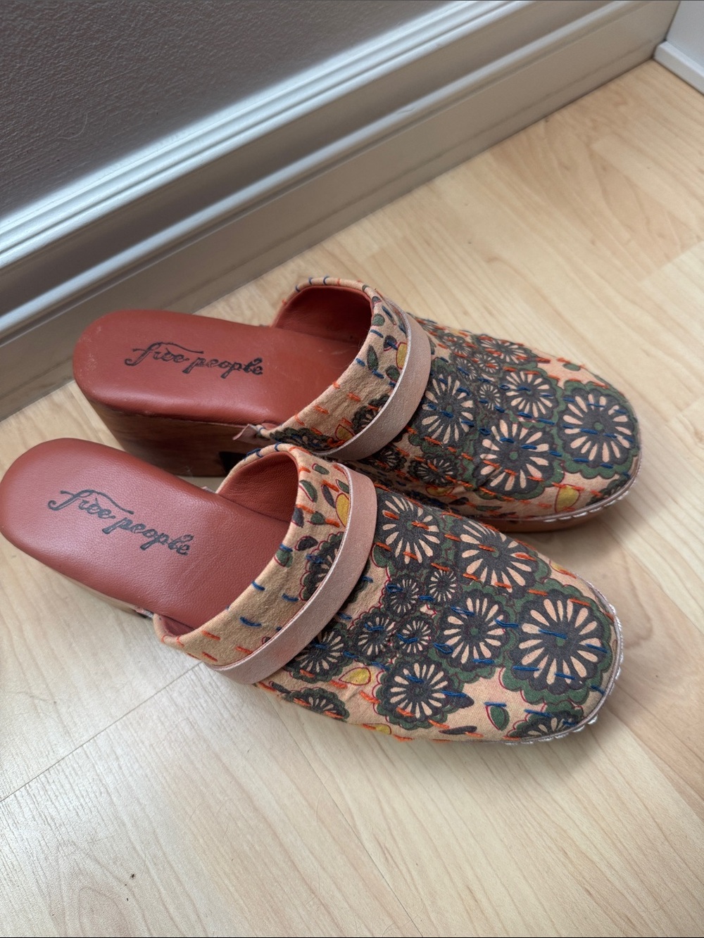 Free People Floral Embroidered Slip-On Mules in Multicolor